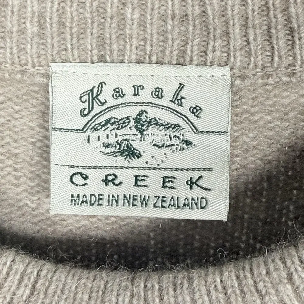Karaka Creek Sweater Mens M Beige Merino Wool Cable Knit Crew Neck Pullover
